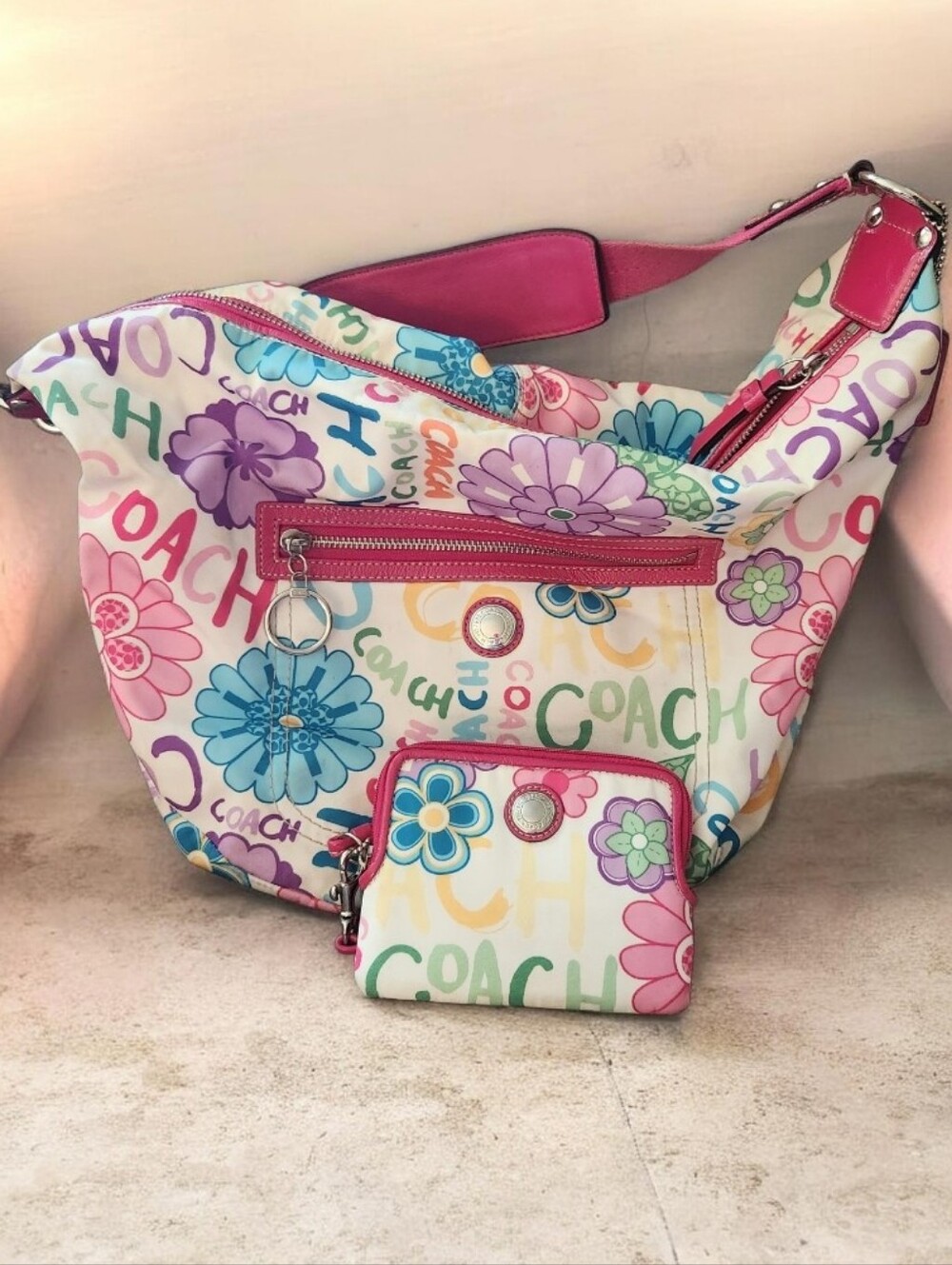 Coach Multicolor Poppy Floral Grafitti Hobo Bag Set●Y2K ■ No Offers